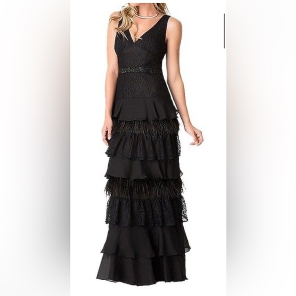 Bebe Dresses & Skirts - Bebe Long Black Feather Lace Chiffon Gown Dress 2